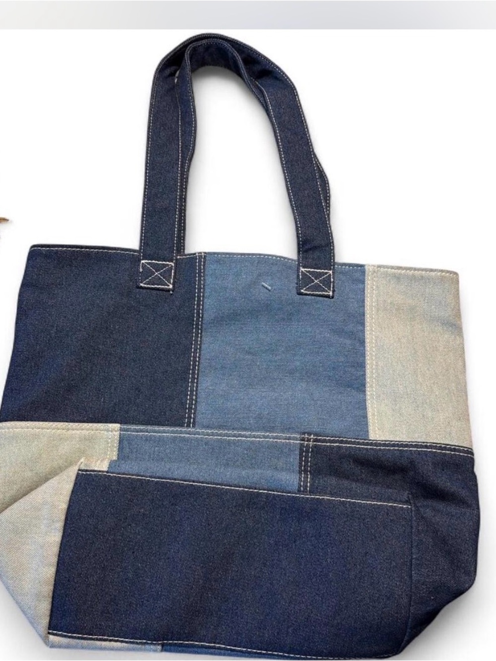 C.C Patchwork Denim Tote Bag in Mixed Blues - Picture 3 of 6